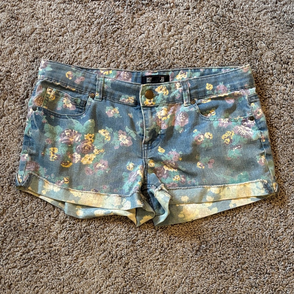 3/$5🌷 Forever 21 Floral Jean Shorts - Blue and Yellow